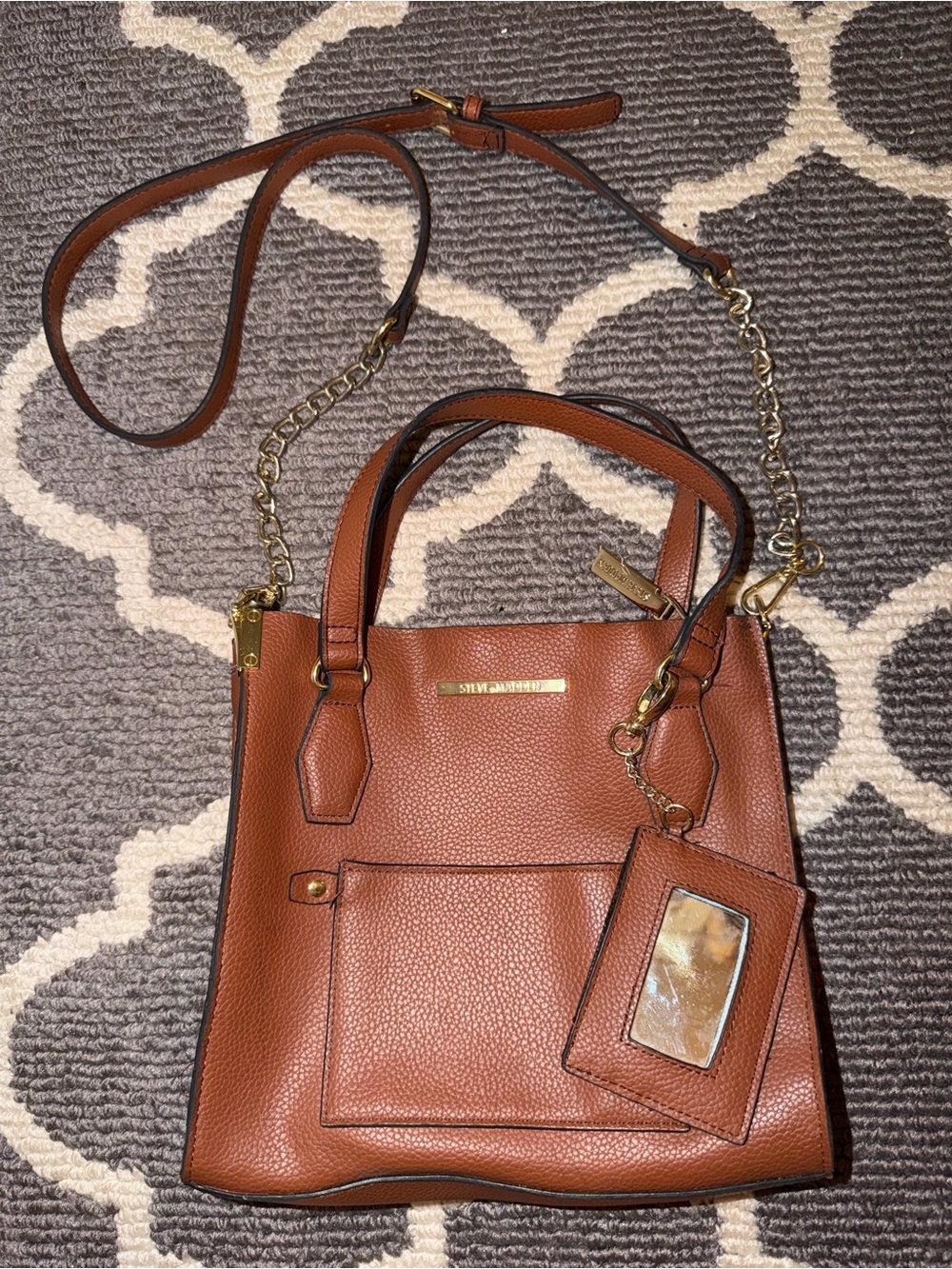 Steve Madden Brown Pebbled Leather Shoulder Bag with Gold Hardware